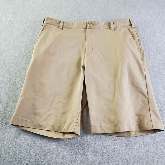 adidas Shorts Mens 34 Tan Chino Golf Performance Logo Outdoor Casual Stretchy - Picture 1 of 9